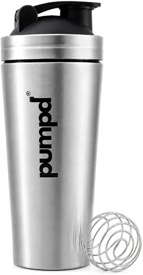 PUMPD Stainless Steel Protein Shaker Bottle with Blender Ball 750ml, Silver