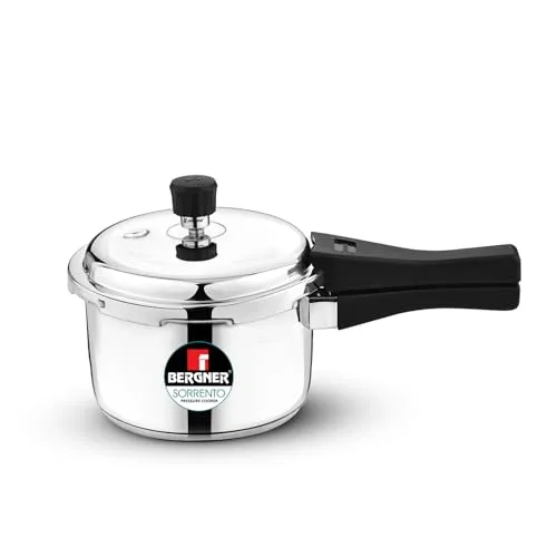 Bergner Sorrento Stainless Steel 3 Litres Outer Lid Pressure Cooker, Pressure Cooker with Heavy Bottom, Easy Open and Close Lid, Healthy Cooking, Easy to Clean - Induction Bottom and Gas Stove Ready