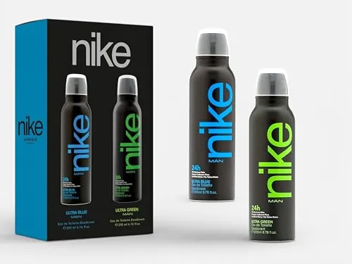 Nike Men Ultra Blue & Ultra Green Deodorant Spray (Pack of 2) - 200ml Each | 24H Freshness | No White Marks or Yellow Stains | Skin-Friendly Deo| 0% Aluminum Salts