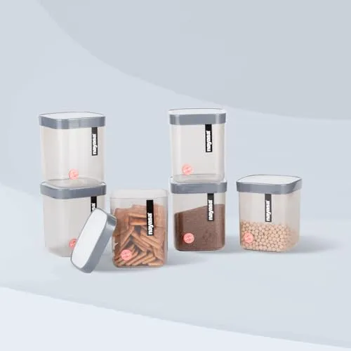 Nayasa Fusion 1000 ml BPA Free Food Grade Airtight Kitchen Storage Stackable Containers - Set of 6 | Grey