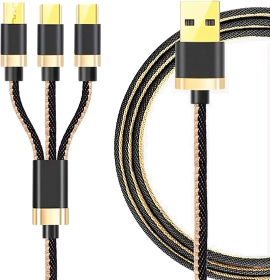 MKU3I1 3 Amp 3 in 1 Nylon Braided Multi Charging Cable