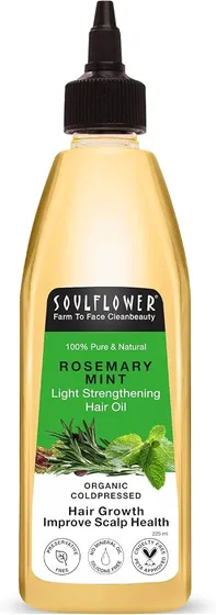 Soulflower Rosemary Mint Light Hair Oil | Hair Growth, Hair Fall Control, Dandruff & Split Ends | With Amla, Argan, Castor | Cooling Scalp Oil for Men & Women | 100% Natural & Orga