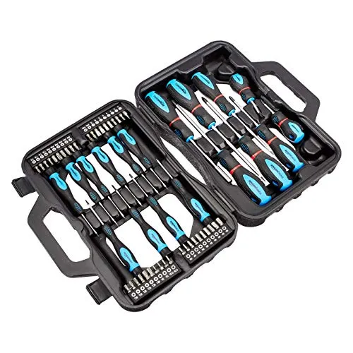 Amazon Basics 58-Piece Screwdriver Set - Precision Slotted, Phillips, Torx - Black