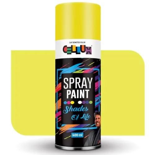 Cellux 2X Ultra Cover Fluorescent Yellow Spray Paint | DIY Quick Drying with Premium Gloss Finish for Metal Wood Wall & other Surfaces - 400 ML