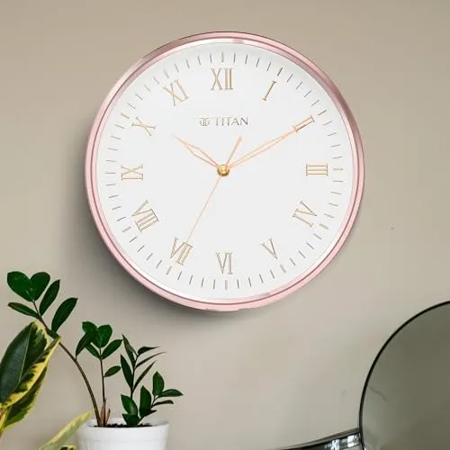 Titan Contemporary Wall Clock with Soft White Finish, Roman Numeral Dial, Silent Sweep, Model W0001PA03 | 30 cm x 30 cm x 4.4 cm