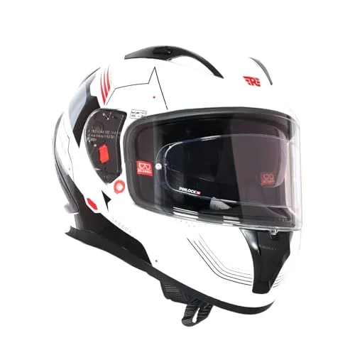 Royal Enfield SPEEDX Full FACE Blitz with Sun Visor & aerodynamic Spoiler | Certification: ISI & DOT | Liner: Dual EPS Expanded Polystyrene| UV Treated Surface | Polygiene Fabric Off-White (L) 60 CM
