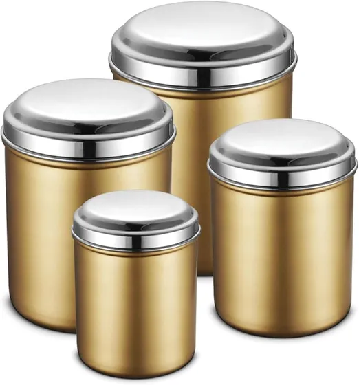 JENSONS Stainless Steel Progetto Series 4 Pcs Canister Set -Gold DUST with Mirror Polish S.Steel Lids