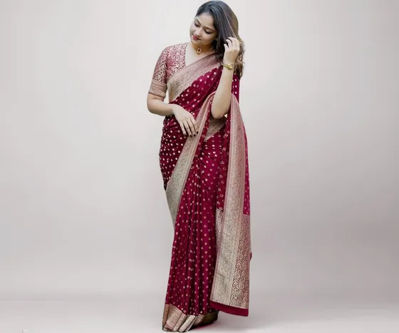 SGF11 Women's Kanjivaram Pure Soft Silk Saree With Blouse Piece (Maroon)