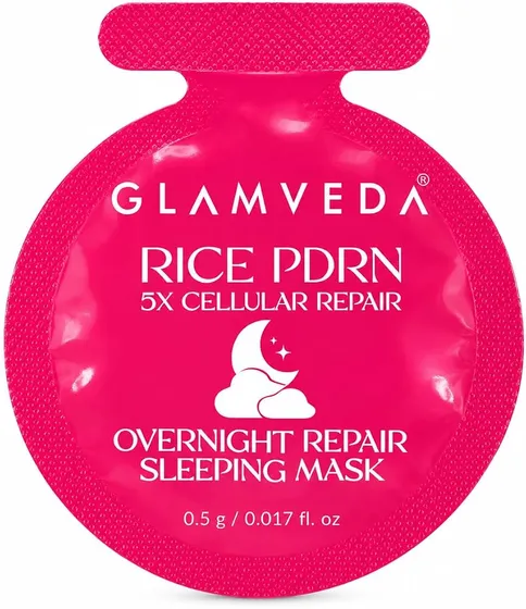 Glamveda Rice PDRN & Collagen Night Mask for Glowing Skin | Hydrating Face Mask with Ceramides, Ectoin & Niacinamide - 0.5gm