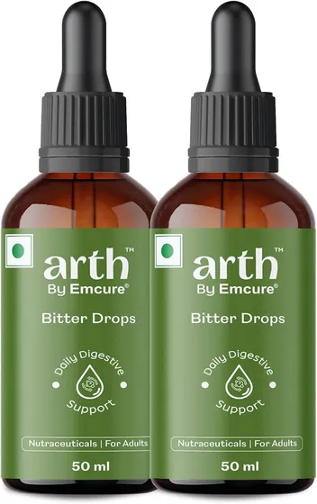 Arth Bitter Drops Weight Management Supplement - 30 Days Pack | Reduces Cravings Naturally | Improves Digestion & Bloating | With 14 Herbal Bitters, Karela, Dry Ginger, Haldi | 2 x 50ML
