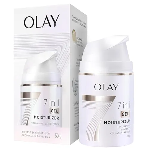 Olay 7in1 Ultralight Gel Face Moisturizer for Women, Normal-Oily Skin, 50 g | Fights 7 Signs of Aging for Smooth & Glowing Skin, with Niacinamide, Vitamin C & Collagen Peptides, Non-Comedogenic