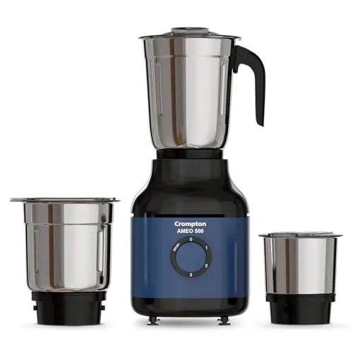 Crompton Ameo 500W Mixer Grinder with Powertron Motor & Motor Vent-X