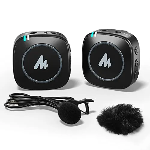 MAONO WM820 Wireless Collar Mic for YouTubers Vlog, Video Recording, Interview. Compact Microphone with 6H Battery, 50m/164ft Transmission, Mic Gain, Mute, Monitoring for Camera, Mobile (3.5mm, Black)