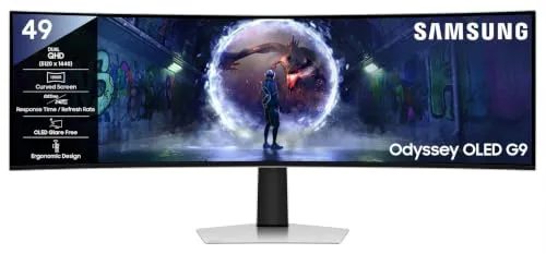 Samsung 49" (124.4cm) Odyssey OLED G9 Curved Gaming Monitor (Smartchoice) Dual QHD 5120 x 1440|240Hz|0.03ms|DCI 99%|OLED Safeguard|FreeSync Premium Pro|G-Sync| HDR10+ Gaming|HAS|LS49DG930SWXXL|Silver