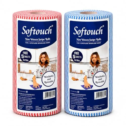 Softouch Non Woven Kitchen Towel Roll Pack of 2, 85 Wipes Per Roll – Reusable Cleaning Cloth Kitchen Cleaning Wipes for Countertop, Utensils, Oil, Spills, Home & Kitchen Cleaning