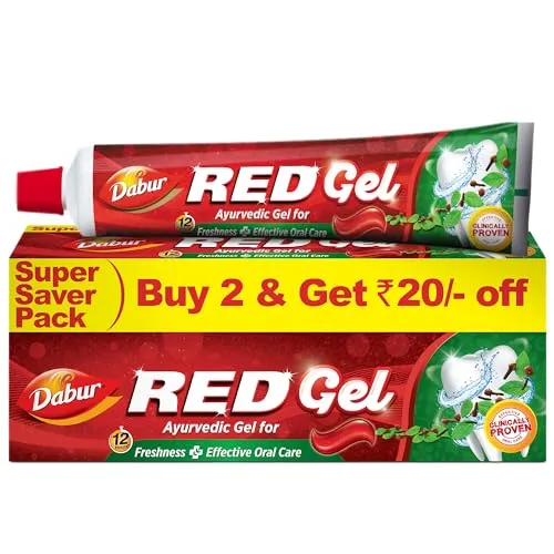 Dabur Red Gel Ayurvedic Toothpaste - 300g (150g x 2) | Reduction in Bad Breath, Plaque & Gingivitis | Freshness with Protection | For Healthy Gums & Effective Dental Care