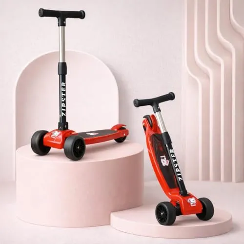 Storio Zipster Foldable Kick Scooter for Kids | Skating Cycle Style Scooter with Adjustable Handle & Foldable Design | Lightweight Ride-On Toy for Boys & Girls - Red and Black