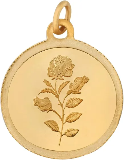Bangalore Refinery 24k (999) Purity 2gm Yellow Gold Round Rose Pendant (without hook)