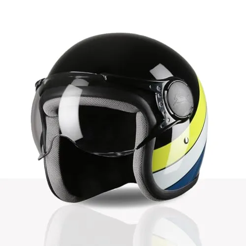 TVS Cruisetown Open Face Helmet | Half Face Helmet for Riders | ISI & DOT Certified | Premium Protection for Men & Women | Comfortable, Durable & Lightweight Design with Visor (Black & Lime/M)