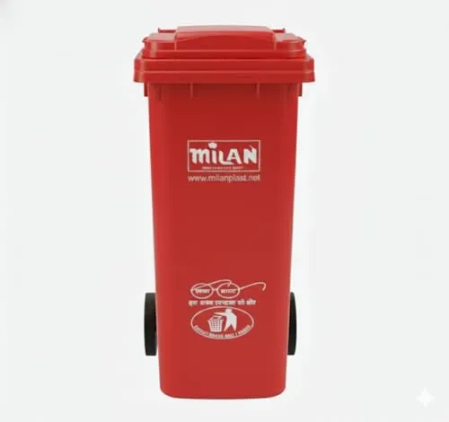 Milan Plastic Manual-Lift Garbage Waste Dustbin with Wheels 120 Ltr Red