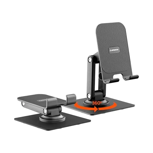 Ambrane 360 Rotation, Foldable Design Mobile Stand with Stable Metalic Round Base
