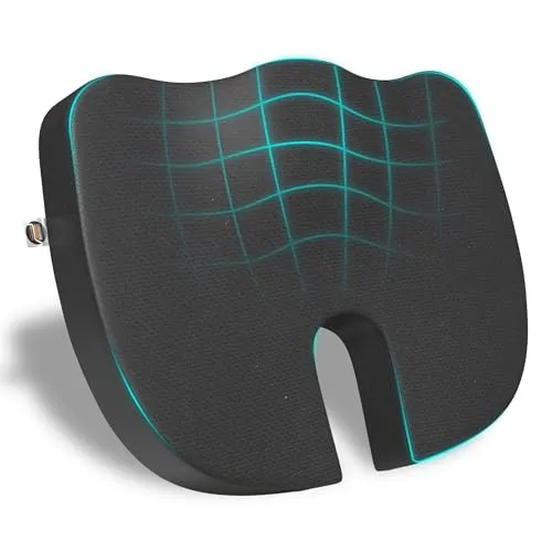 CareFoam Orthopedic Coccyx Seat Cushion for Tailbone Pain | 2-Year Warranty | Memory Foam Chair Cushion for Sciatica & Back Pain Relief, 18 x 14 Inch, Up to 120Kg, Chair & Car, Mesh Black