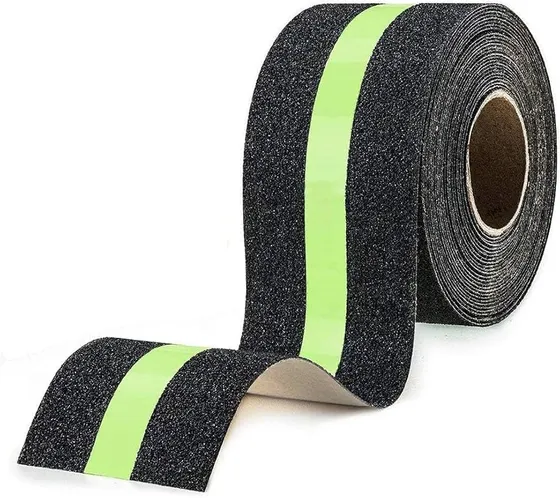 Anti Slip Tape for Stairs with Glow in Dark Center Stripe, 2 Inch x 5 Meter Waterproof Grip Tape Roll for Stair Treads, High Traction Non Skid Safety Strips for Indoor Outdoor Steps