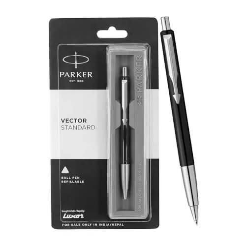 Parker Vector Standard Chrome Trim Ball Pen - Blue Ink