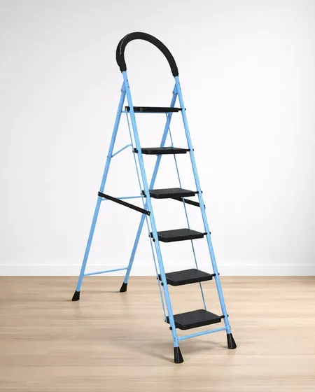 FLIPZON Halo Foldable 6 Step Ladder for Home and Office Use | Alloy Steel | Wide Steps | Wobble-Free | Skid-Free Steps | Durable Safety Ladder | Rust Free | Anti-Skid (Sky-Blue & Black)