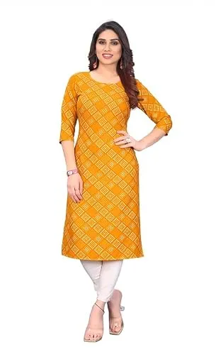Womens Crepe Kurti | Straight Fit | Knee-Length | Crew Neck | 3/4 Sleeves | Casual and Office Wear Starting