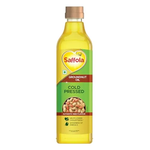 Saffola Cold Pressed Groundnut Oil |Unrefined, 0 trans fat, Chemical free | Helps Lower Cholesterol, Goodness of Omega 6 & Authentic Seed Flavour | 1L Pet Bottle