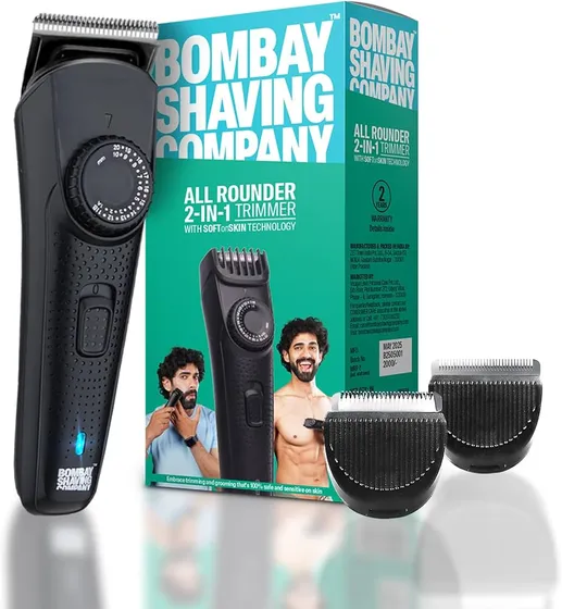 Bombay Shaving Company All Rounder 2-in-1 Trimmer for Men | Beard & Body Grooming with Dual Heads | Ceramic Blades for Sensitive Skin | 38 Style Settings | 120 Min Runtime | Type-C
