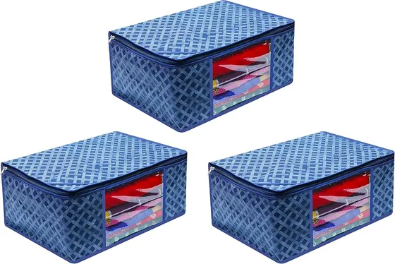 Non woven storage bags for clothes saree cover fancy saree cover with zip combo & cloth organizer for wardrobe (3)
