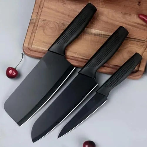 JITRUVA Stainless Steel Professional Kitchen Knife Set, 3-Piece Meat and Chef's Knife with Non-Slip Handle, Manual Sharpening for Home and Restaurant Use