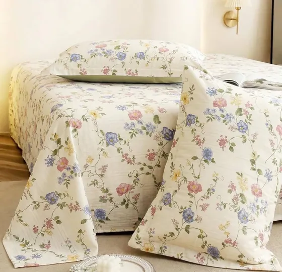 VAS COLLECTIONS King Size Bedsheet Set Cloud Cotton 270x240 cm | Soft Breathable Flat Bed Sheet with 2 Pillow Covers | Floral Printed Bedsheet for King Bed | Durable Bedding Set, Vintage Blue