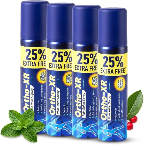 Ortho XR Ayurvedic Pain Relief Spray 50g x 4 | Instant Relief for Back, Knee, Joint, Neck, Shoulder, Muscle & Arthritis Pain | Special Warming Formula | Herbal & Skin-Friendly | 200 gms