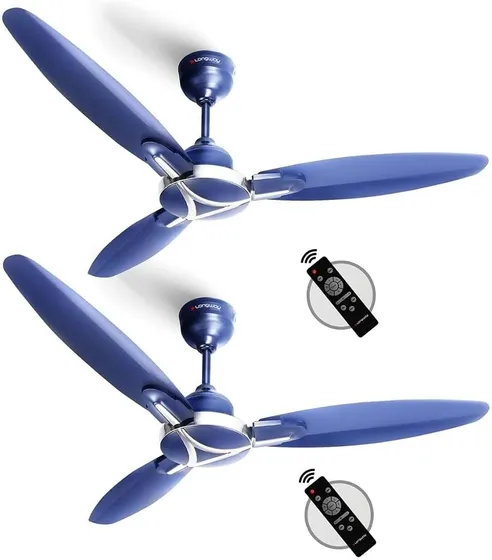 LONGWAY Zephyr 1200 mm BLDC Ceiling Fan with Remote Control | BEE 5 Star Rated Energy Efficient | Ultra High Speed 3 Blade Anti-Dust Decorative Ceiling Fan (Silver Blue, Pack of 2)
