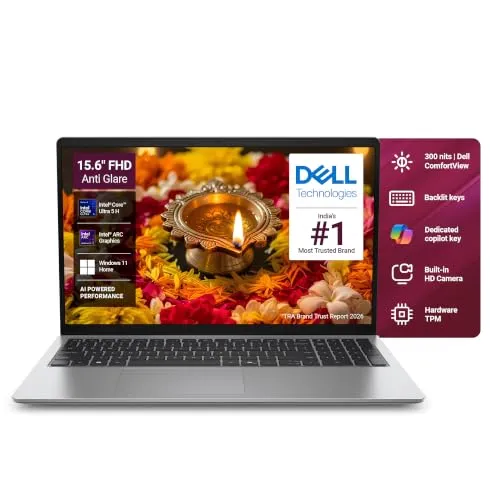 Dell 15 AI Powered Laptop, Intel® Core™ Ultra 5 225H Processor, 8GB DDR5 RAM, 512GB SSD, 15.6" FHD Anti-Glare Display, Backlit Keyboard + Dedicated Copilot Key, Silver, Win11 Home + MSO H&S'24, 1.66kg
