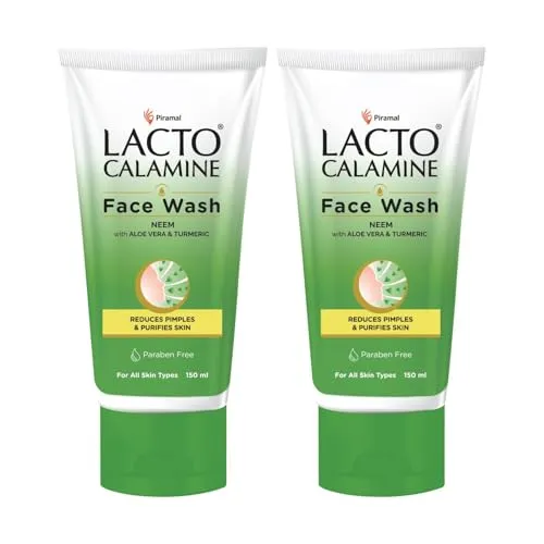 Lacto Calamine Neem Face Wash With Aloe Vera & Turmeric | 150ml each- Pack of 2 | Niacinamide & Salicylic Acid Face Wash | Facewash Reduces Pimples, Purifies Skin & Oil Control | For All Skin Types