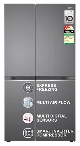 LG 655 L, 3 Star, Smart Inverter Double Door Side-By-Side Refrigerator