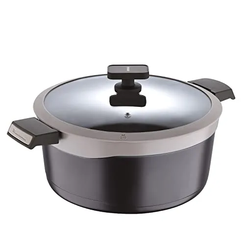 BERGNER Gastro Non Stick Casserole/Briyani Pot/Handi with Glass Lid 28Cm, Induction Base, Thickness 4.1Mm, Brown, Gas Ready, 1 Liters