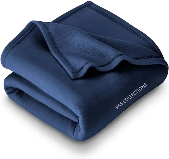 VAS COLLECTIONS - 300 TC All Season Solid/Plain Light Weight Polar Fleece Single Bed Blanket (152 x 230 cm, Blue), Lightweight