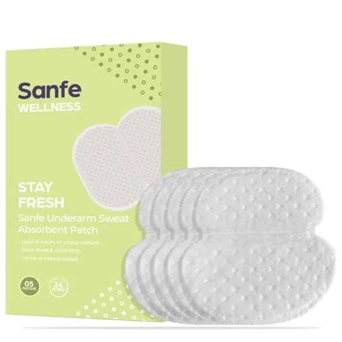 Sanfe Underarm Sweat Absorbent Patch | Prevents Stains, Absorbs & Unpleasant Odour | 8 Hr Control, Stain Free, Ultra Thin | 5 Pairs, for Men & Women