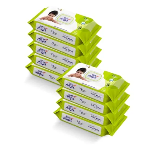 Little Angel Super Soft Cleansing Baby Wipes Lid Pack, 648 Count, Enriched with Aloe vera & Vitamin E, pH balanced, Dermatologically Tested & Alcohol-free, Pack of 9,72 count/pack