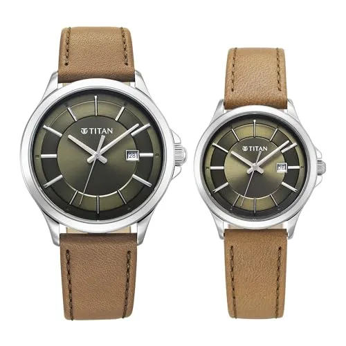 Titan Modern Bandhan Quartz Analog Green Dial Pair Watches