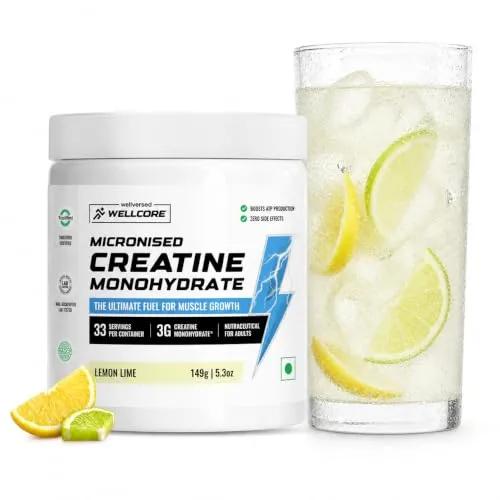 Wellcore Pure Micronised Creatine Powder (33 Servings, Lemon Lime) | For Enhanced Muscle Strength With Rapid Absorption | Creatine Monohydrate | Wellcore Creatine - 149g