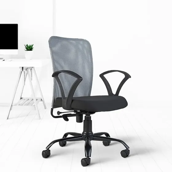 CELLBELL C83 Ergonomic Mesh Mid Back Office Chair for Home & Office | Height Adjustable Revolving Computer & Study Chair with Breathable Backrest, Metal Base, Lumbar Support & Swiv