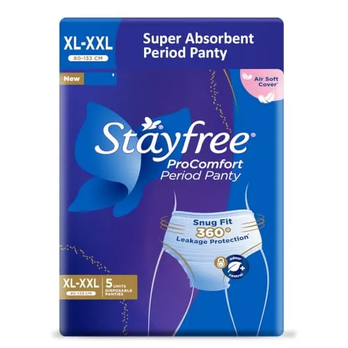 Stayfree ProComfort Period Panty for Women | Disposable Period Pants Pack of 5, XL - XXL | Air Soft Cover | 360° Leakage Protection for Heavy Flow | Snug Fit | Odour Control