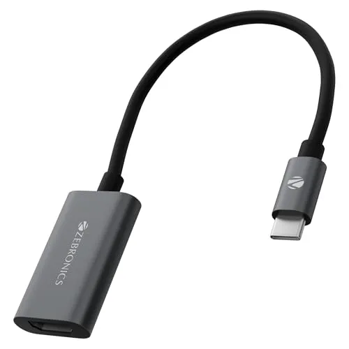 Zebronics Type-C to HDMI Converter, 1080p, 4K, 18Gbps High Speed Converter, 3D Video Support, 15cm Cable, Aluminum Body, Compatible with Mac, Samsung Dex, Windows Laptop (TA250H)