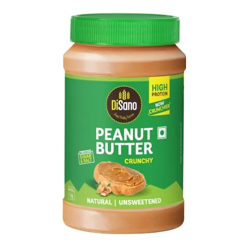 DiSano Natural Peanut Butter Crunchy 1kg, Unsweetened, High Protein Peanut Butter with No Added Sugar or Salt, Nut Butter Spread, 100% Roasted Peanuts